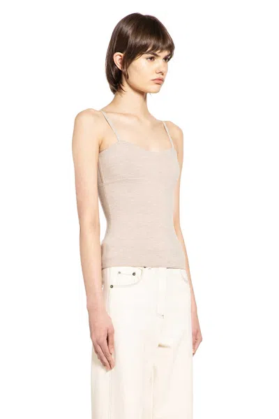Max Mara Fitted Knit Top Soft Texture Spaghetti Straps In Neutral