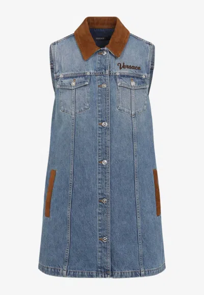 Versace Women Blue Sleeveless Buttoned Mini Dress, M Luxury Dresses For Women Darveys