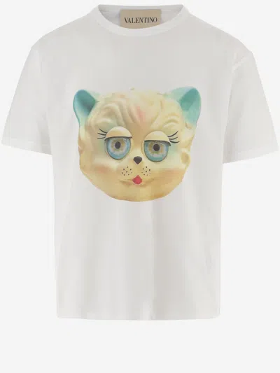 Valentino Cotton T-shirt With Le Chat De La Maison Print In White