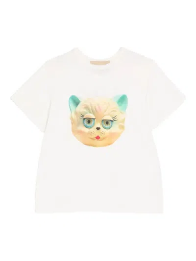 Valentino Cotton T-shirt With Le Chat De La Maison Print In White