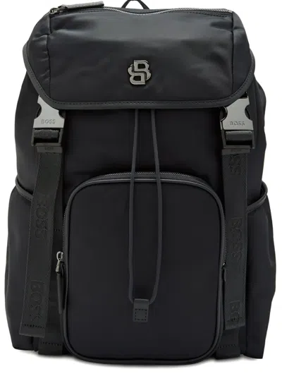 Hugo Boss Logo Plaque Drawstring Backpack In Black