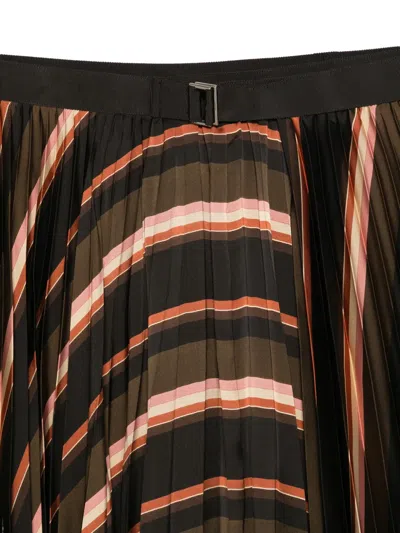 Sacai Striped-pattern Midi Skirt In Multi