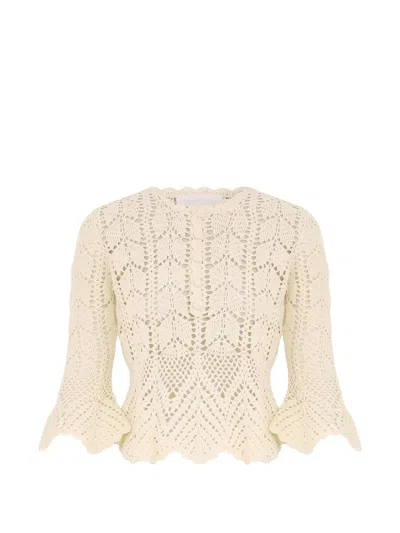 Zimmermann Awaken Scalloped Crocheted Cotton Top In Neutral