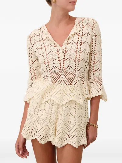 Zimmermann Awaken Scalloped Crocheted Cotton Top In Neutral