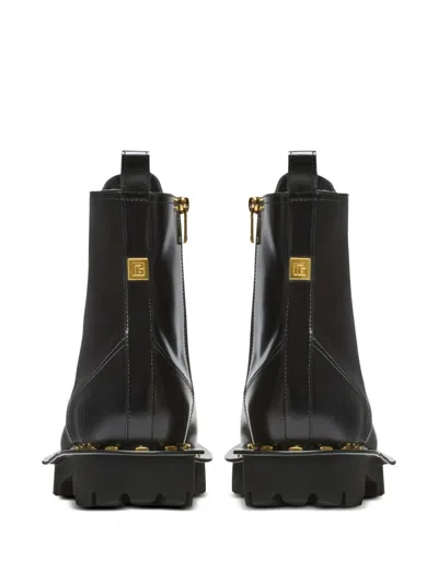 Balmain Glazed Leather Army Boots In Black
