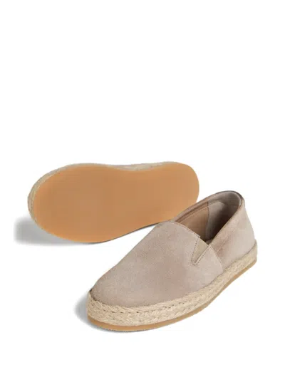 Brunello Cucinelli Suede Slip-ons With Rope Insert In Neutral