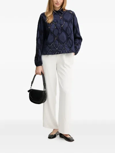 Mos Mosh Nolin Openwork Collared Shirt In Blue