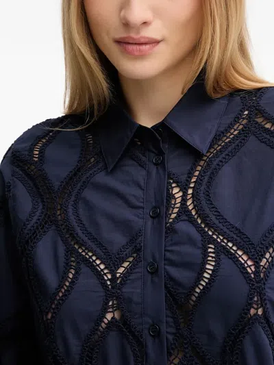 Mos Mosh Nolin Openwork Collared Shirt In Blue