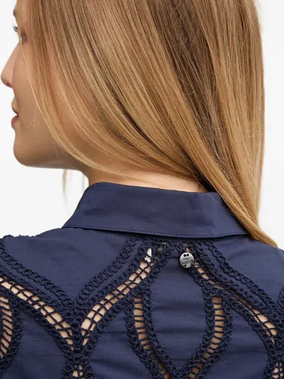 Mos Mosh Nolin Openwork Collared Shirt In Blue