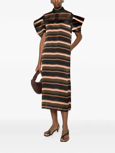 Sacai Horizontal Stripe Dress In Green