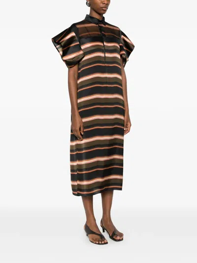 Sacai Horizontal Stripe Dress In Green
