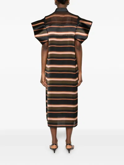 Sacai Horizontal Stripe Dress In Green