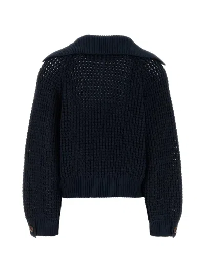 Brunello Cucinelli Long-sleeved Knitted Sweater In Blue