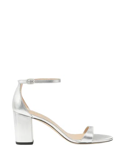 Stuart Weitzman Nearly Nude Metallic Snake-effect Leather Sandals In Silver