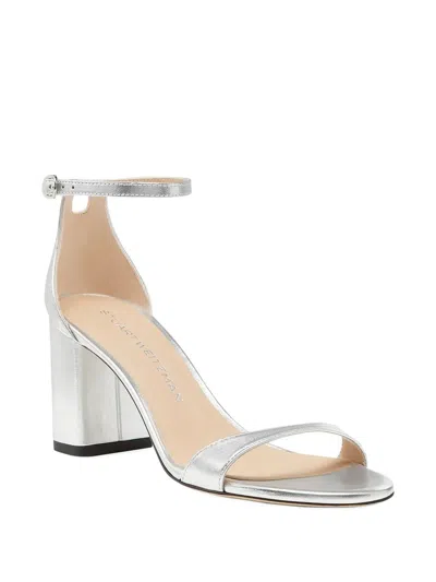 Stuart Weitzman Nearly Nude Metallic Snake-effect Leather Sandals In Silver
