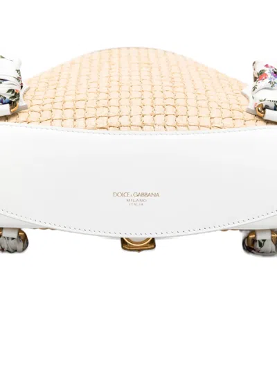 Dolce & Gabbana Borsa A Spalla Coffa Capri In Rafia Con Stampa Floreale Dolce E Gabbana In Neutral