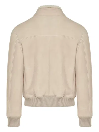 Eleventy Zip Shearling Jacket In Neutral