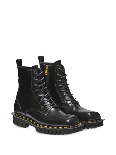 Balmain Glazed Leather Studded Boots In Black