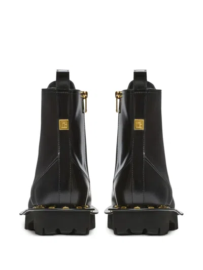 Balmain Glazed Leather Studded Boots In Black