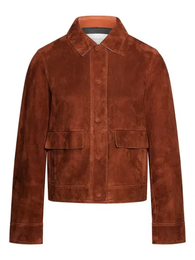 Yves Salomon Long-sleeved Leather Jacket In Brown