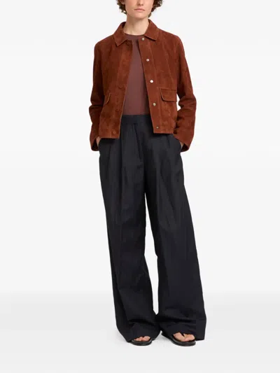 Yves Salomon Long-sleeved Leather Jacket In Brown