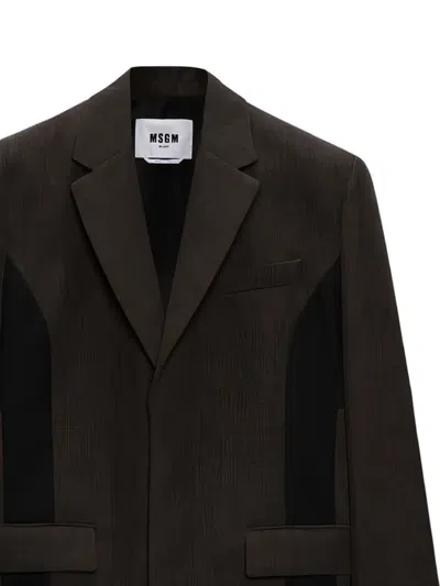 Msgm Long-sleeve Panelled Jacket In Brown