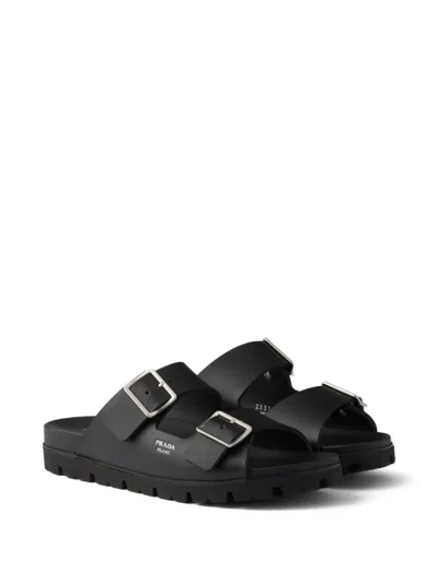 Prada Double-strap Buckle Sandals In Black