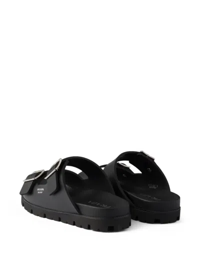 Prada Double-strap Buckle Sandals In Black