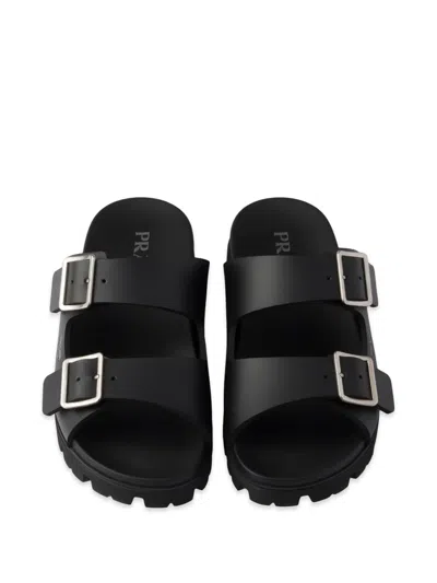 Prada Double-strap Buckle Sandals In Black