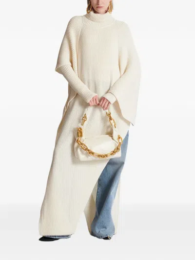 Balmain Asymmetric Knitted Cape In Neutral