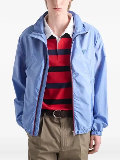 Prada Long-sleeve Logo-plaque Jacket In Blue