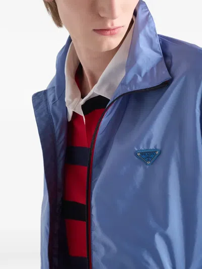 Prada Long-sleeve Logo-plaque Jacket In Blue