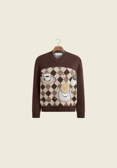 House Of Sunny Daily Grind Jacquard Knit V Neck Sweater In Multi