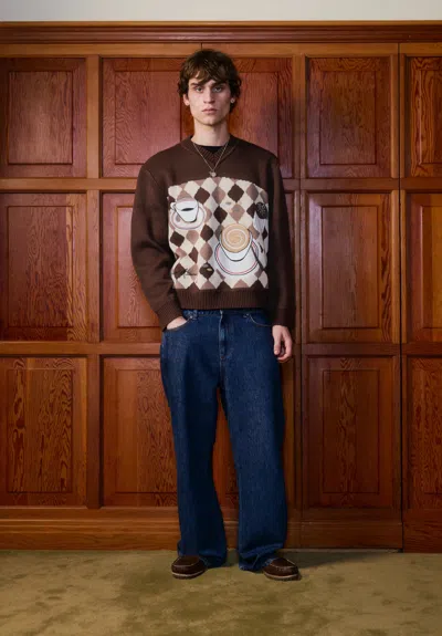 House Of Sunny Daily Grind Jacquard Knit V Neck Sweater In Multi