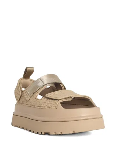 Ugg Goldenglow Platform Sandals Open Toe Pull Tab In Neutral