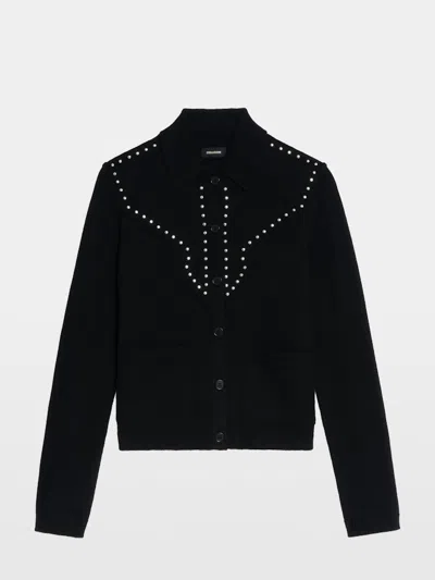 Zadig & Voltaire Womens Black Adany Stud-embellished Wool And Cashmere Cardigan Xs