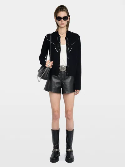 Zadig & Voltaire Womens Black Adany Stud-embellished Wool And Cashmere Cardigan Xs