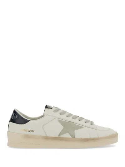 Golden Goose Mens Standard In White Leather With Grey Suede Star And Blue Leather Heel In Neutral