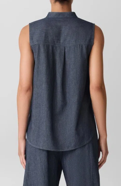 Eileen Fisher Airy Organic Cotton Twill Sleeveless Shirt In Denim In Blue