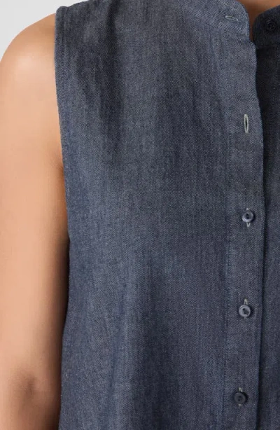 Eileen Fisher Airy Organic Cotton Twill Sleeveless Shirt In Denim In Blue