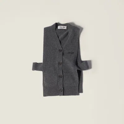 Miu Miu Knitwear Top Sleeveless Ribbed Hem Pockets In Gray