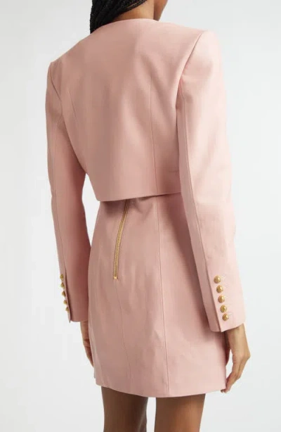 Balmain Women Long Sleeves Buttoned Lambskin Cropped Jacket In Pink