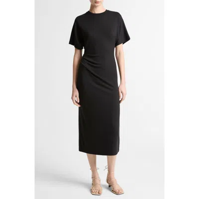 Vince Short-sleeve Ruched Jersey Midi Dress In Black