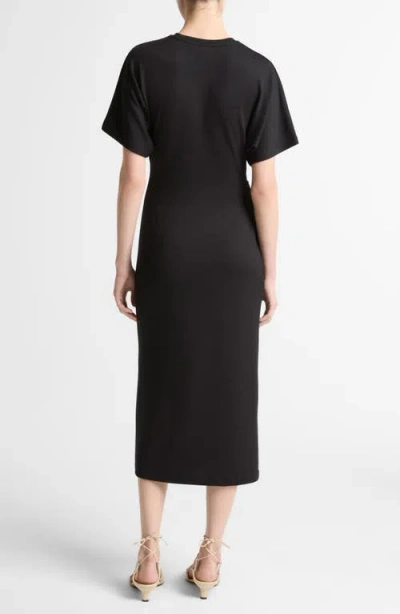 Vince Short-sleeve Ruched Jersey Midi Dress In Black