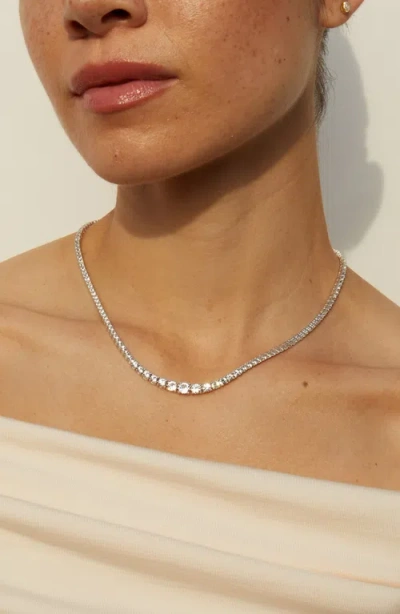 Aurate New York Lab Grown White Sapphire Graduated Modern Tennis Necklace In Metallic