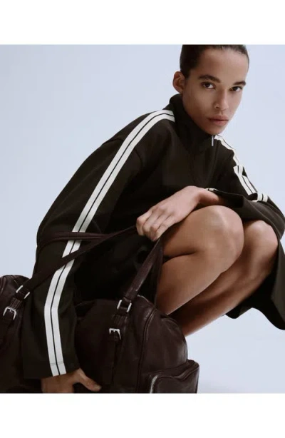 Mango Stripe Front Zip Jacket In Brown