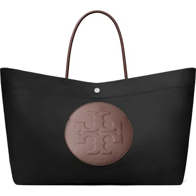 Tory Burch Ella Twisted Black Tote Bag With Logo On The Front In Ecoleather Woman In Black