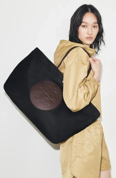 Tory Burch Ella Twisted Black Tote Bag With Logo On The Front In Ecoleather Woman In Black