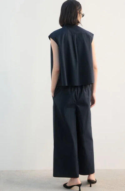Mango Pull-on Wide Leg Cotton Pants In Black