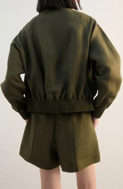 Mango Linen Blend Jacket In Green
